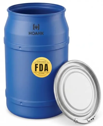 HOANK 55-Gal Open Head HDPE Water Storage Barrel