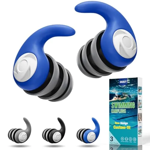 ANANJY Waterproof Silicone Ear Plugs 3 Pairs Adults Kids