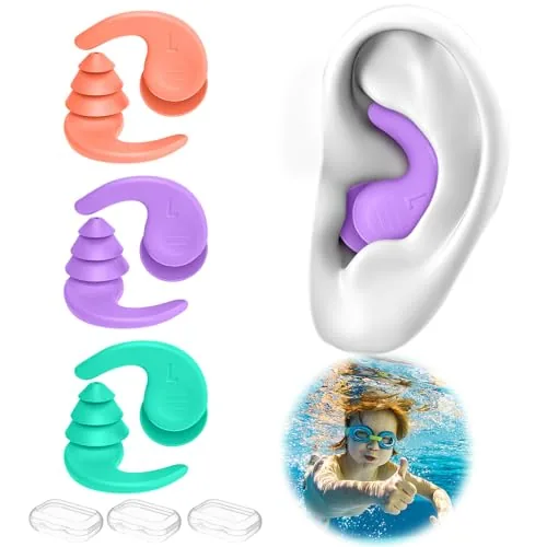 FNGXX Kids Silicone Swim Earplugs 3-Pair Set