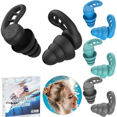 SELBATON Silicone Swim Earplugs 4-Pair Reusable Set