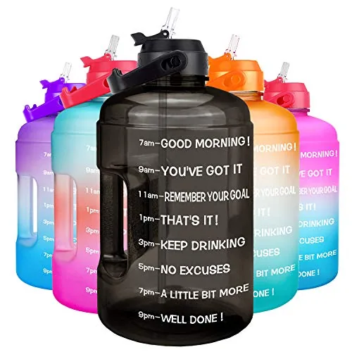 QuiFit 128oz Gallon Jug with Straw and Time Markers