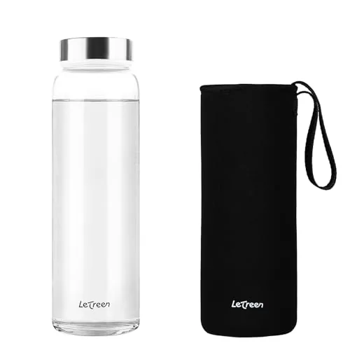LETREEN 32oz Borosilicate Glass Bottle with Neoprene Sleeve