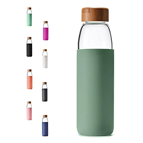 veegoal 25 Oz Borosilicate Glass Bottle with Dual Lids