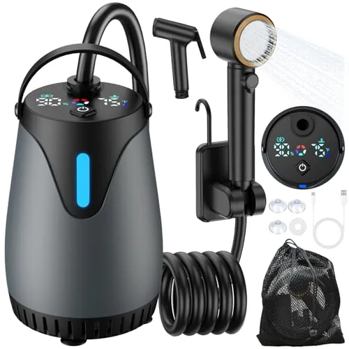 BYUSFGH Portable Camp Shower 8000mAh with LED Temp Display