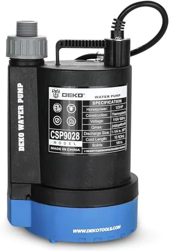 DEKOPRO 1/3HP Submersible Utility Pump 2450 GPH