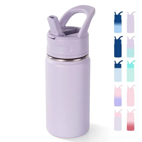 Fijinhom 12oz Kids Stainless Steel Straw Bottle Purple