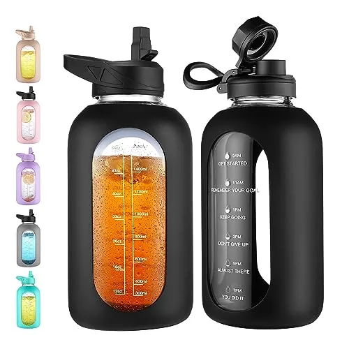 CIVAGO 64oz Glass Water Bottle with Straw and Sleeve