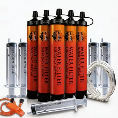 Advenlution 5-Pack Water Filter Straw with Emergency Whistle