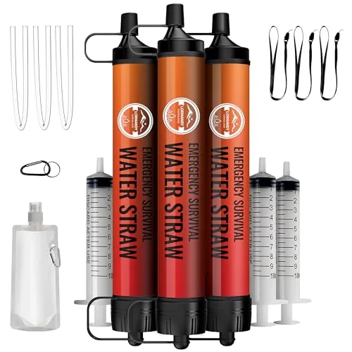 Lormandy Water Filter Straw 3-Pack for Camping and Survival