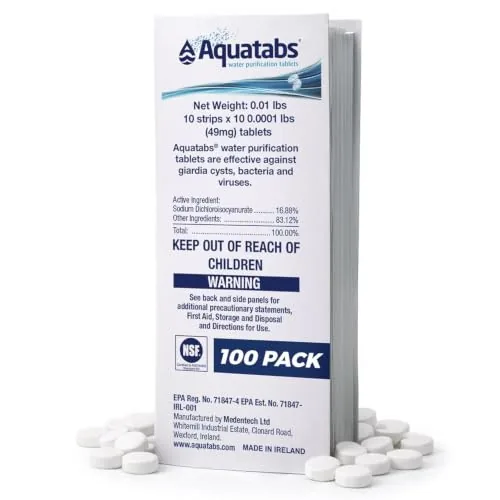 Aquatabs 49mg Water Purification Tablets 100 Pack