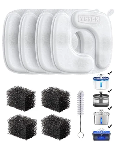 Veken 4-Pack Cat Fountain Replacement Filters with Sponges