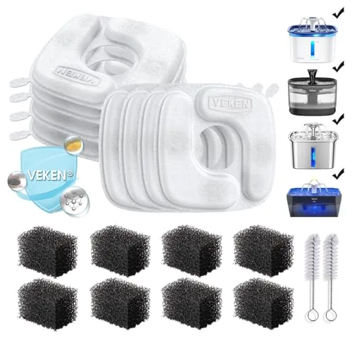 Veken 8-Pack Cat Fountain Replacement Filters with Sponges