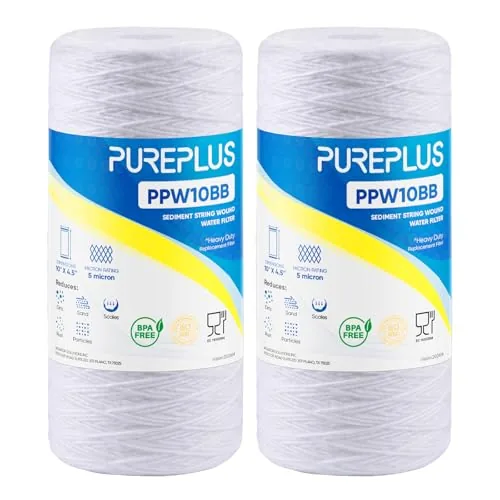 PUREPLUS 10x4.5 Big Blue 5-Micron String Wound Sediment Filter 2pk