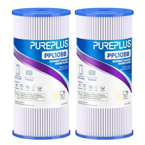 PUREPLUS 5-Micron 10x4.5" Whole House Pleated Sediment Filter 2-Pack