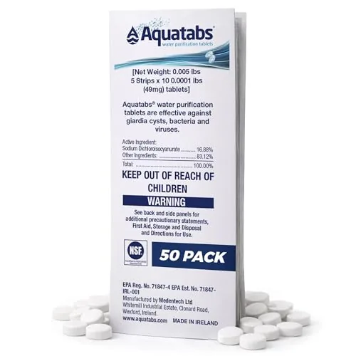 Aquatabs 49mg Water Purification Tablets 50 Pack
