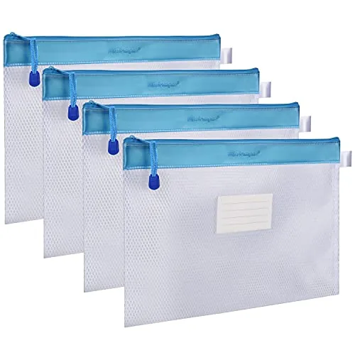 Wisdompro Mesh File Bags 4-Pack Waterproof PVC Zipper