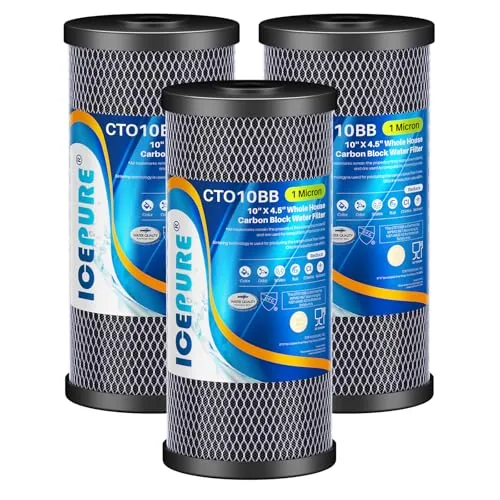 ICEPURE 10x4.5" 1-Micron Whole House Carbon Block Filter 3-Pack
